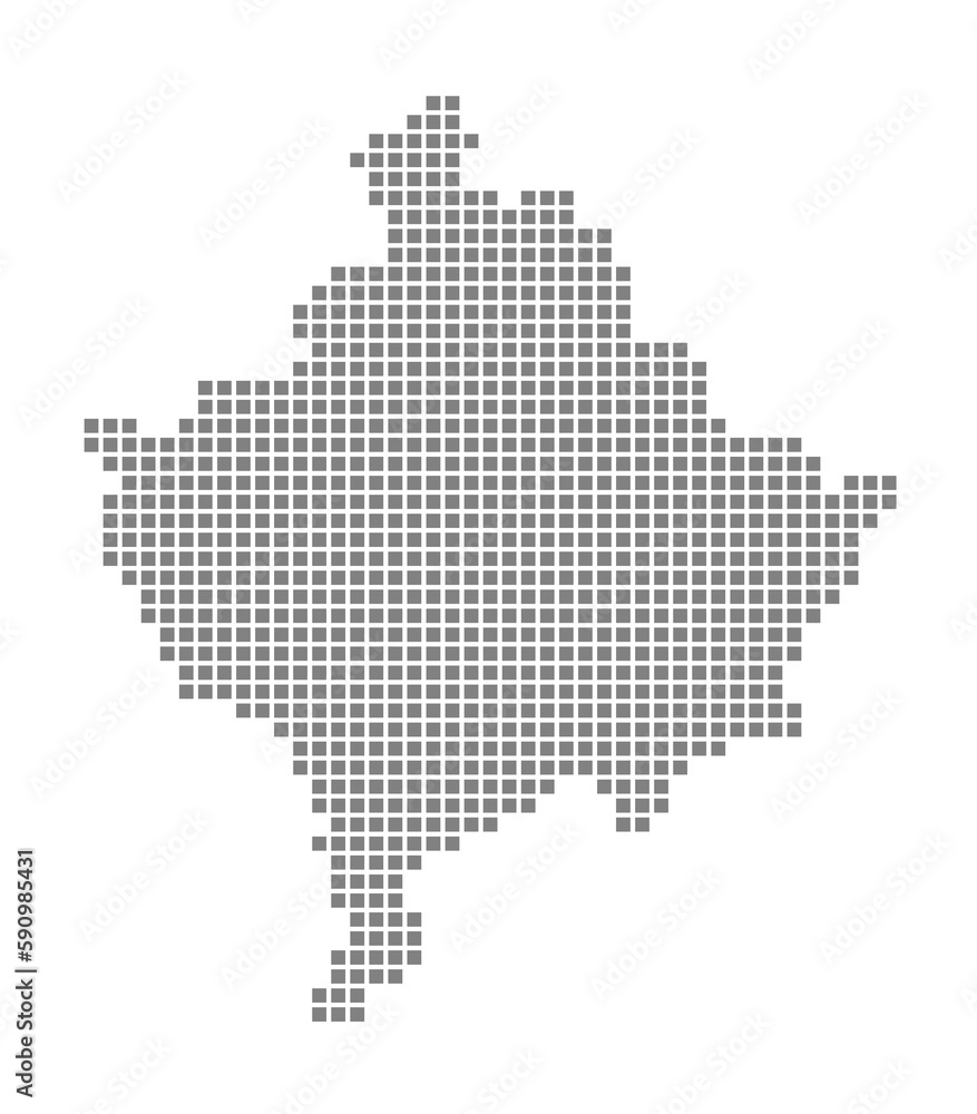 Pixel map of Kosovo. dotted map of Kosovo isolated on white background. Abstract computer graphic of map.