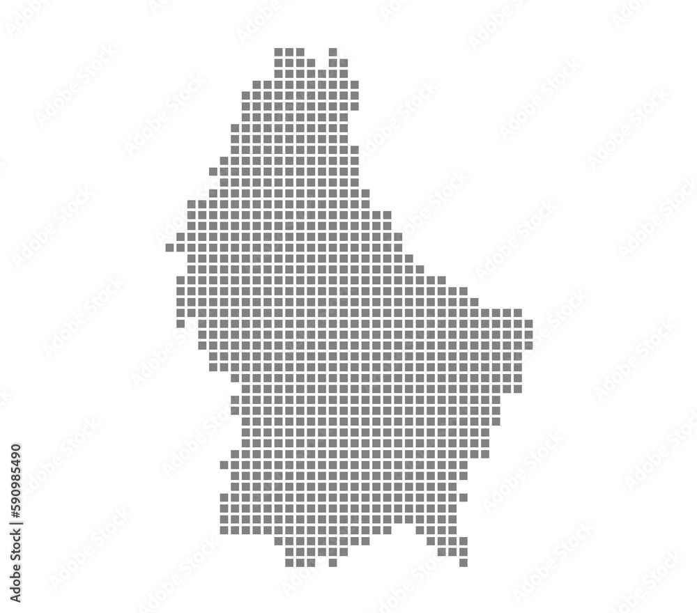Pixel map of Luxembourg. dotted map of Luxembourg isolated on white background. Abstract computer graphic of map.