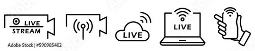 Conjunto de iconos transmisión en vivo. Concepto de conectividad y comunicación. Transmitir en línea. Ilustración vectorial