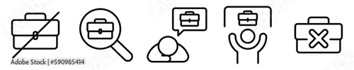 Conjunto de iconos de desempleo. Falta de trabajo, buscar empleo, deudas. Ilustración vectorial