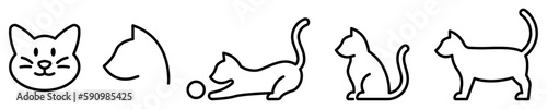 Conjunto de iconos de gato. Animal doméstico. Rostro de gato, silueta, gato juguetón. Ilustración vectorial