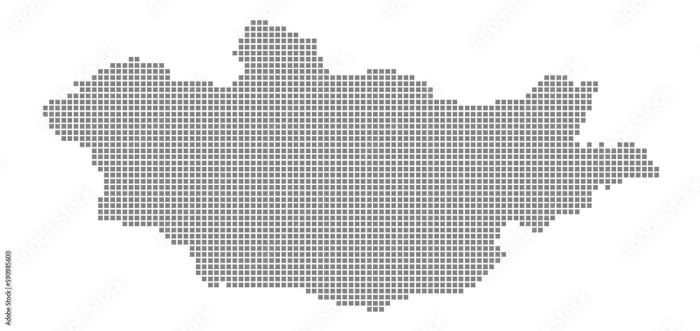 Pixel map of Mongolia. dotted map of Mongolia isolated on white background. Abstract computer graphic of map.