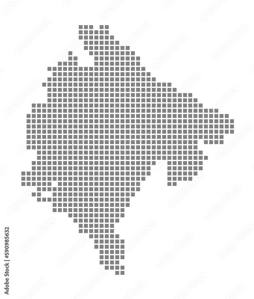 Pixel map of Montenegro. dotted map of Montenegro isolated on white background. Abstract computer graphic of map.