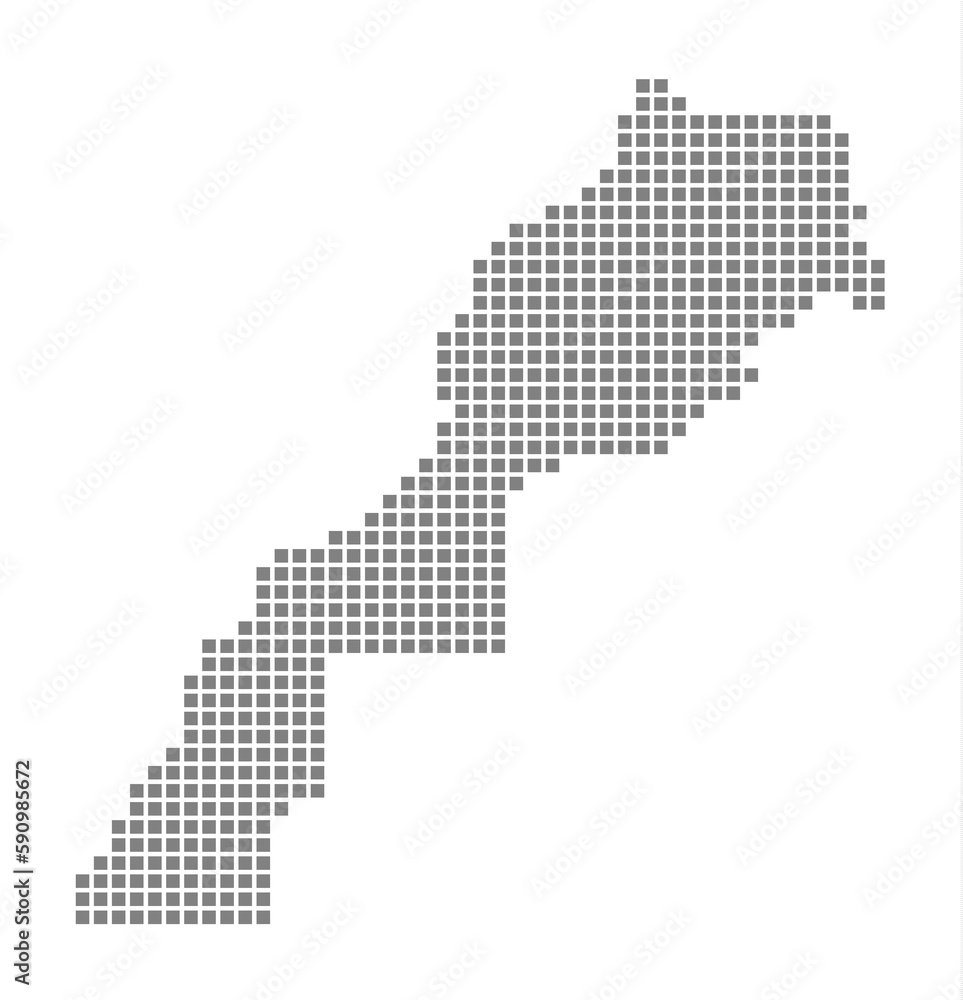 Pixel map of Morocco Western Sahara. dotted map of Morocco  isolated on white background. Abstract computer graphic of map.