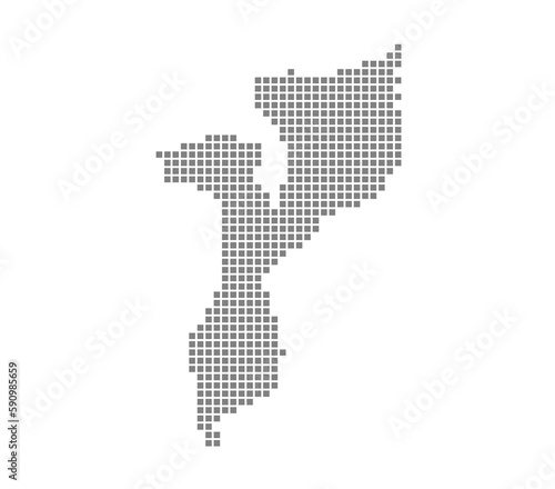 Pixel map of Mozambique. dotted map of Mozambique isolated on white background. Abstract computer graphic of map.