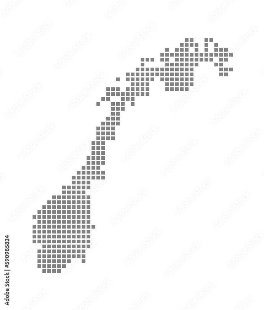 Obraz premium Pixel map of Norway. dotted map of Norway isolated on white background. Abstract computer graphic of map.
