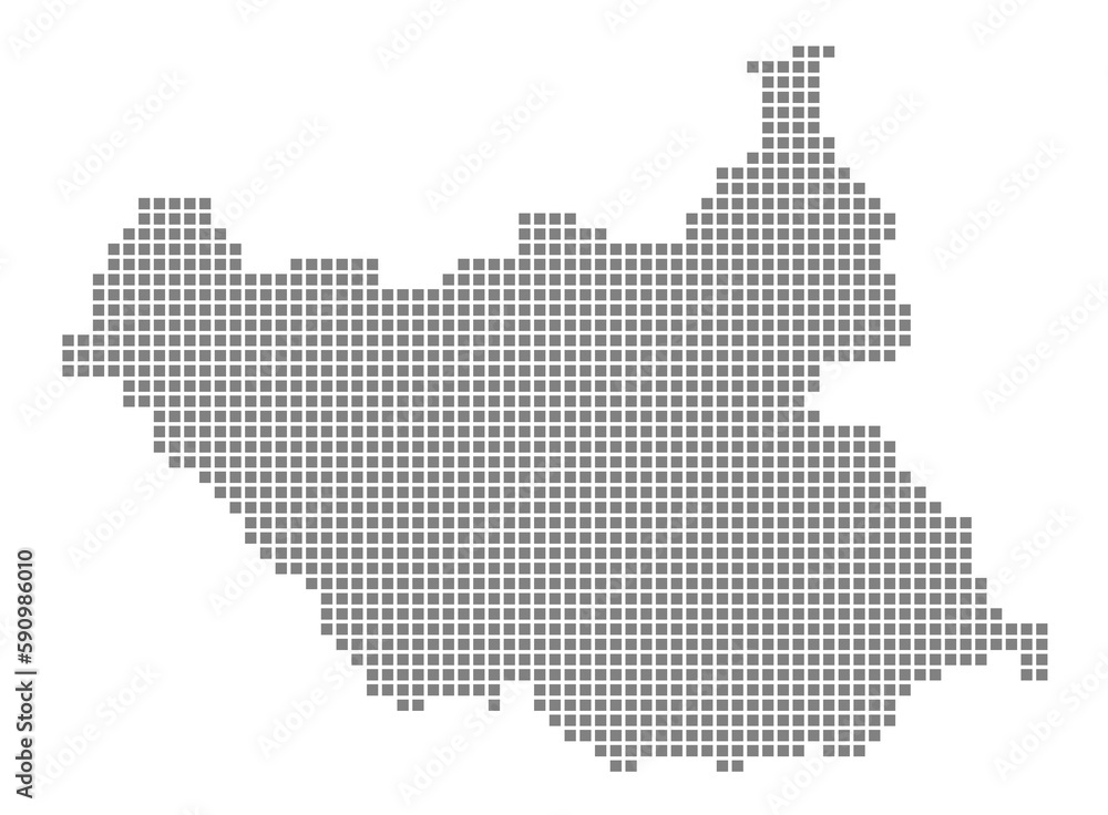 Pixel map of South Sudan. dotted map of South Sudan isolated on white background. Abstract computer graphic of map.