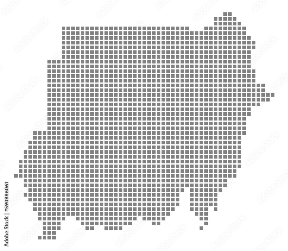 Pixel map of Sudan. dotted map of Sudan isolated on white background. Abstract computer graphic of map.