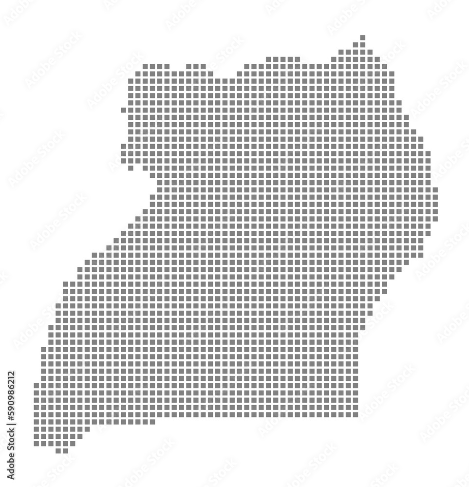 Pixel map of Uganda. dotted map of Uganda isolated on white background. Abstract computer graphic of map.