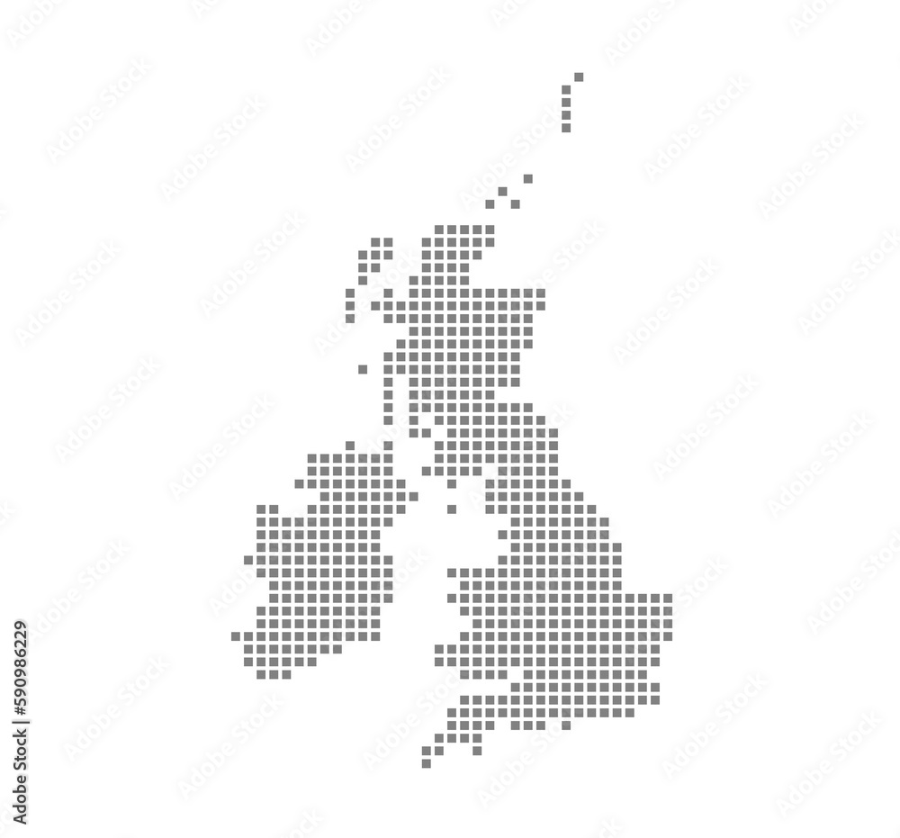 Pixel map of United Kingdom. dotted map of United Kingdom isolated on white background. Abstract computer graphic of map.