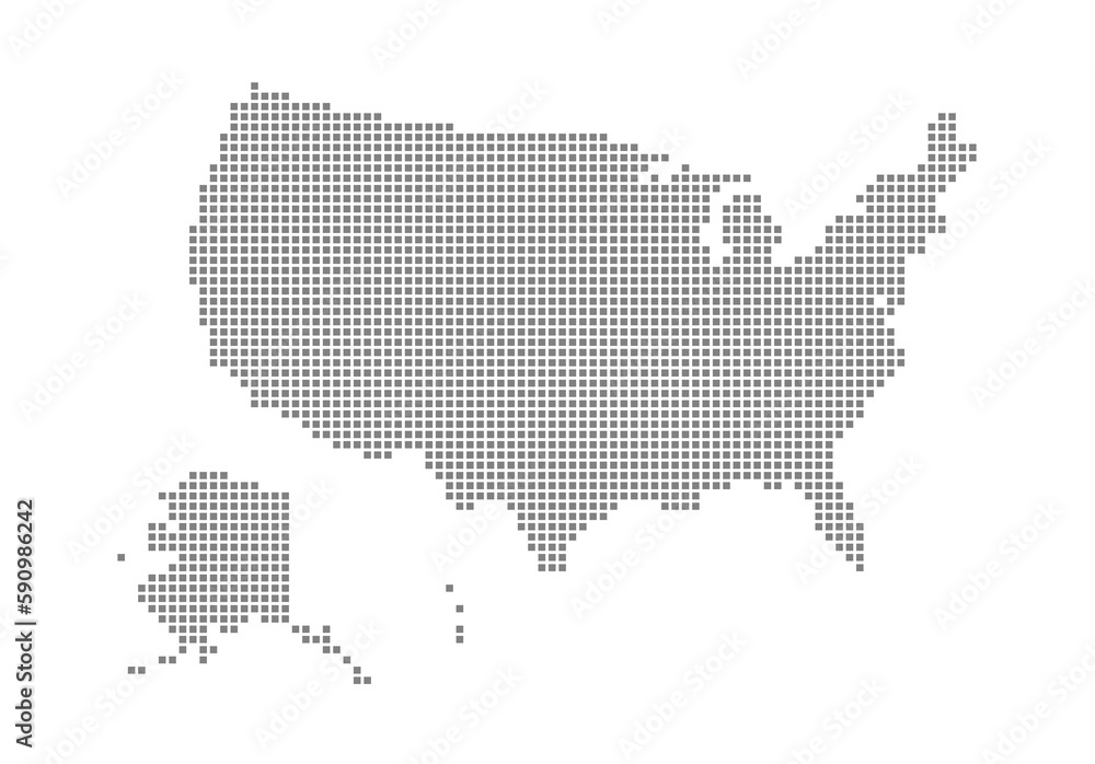 Pixel map of USA. dotted map of  isolated on white background. Abstract computer graphic of map.