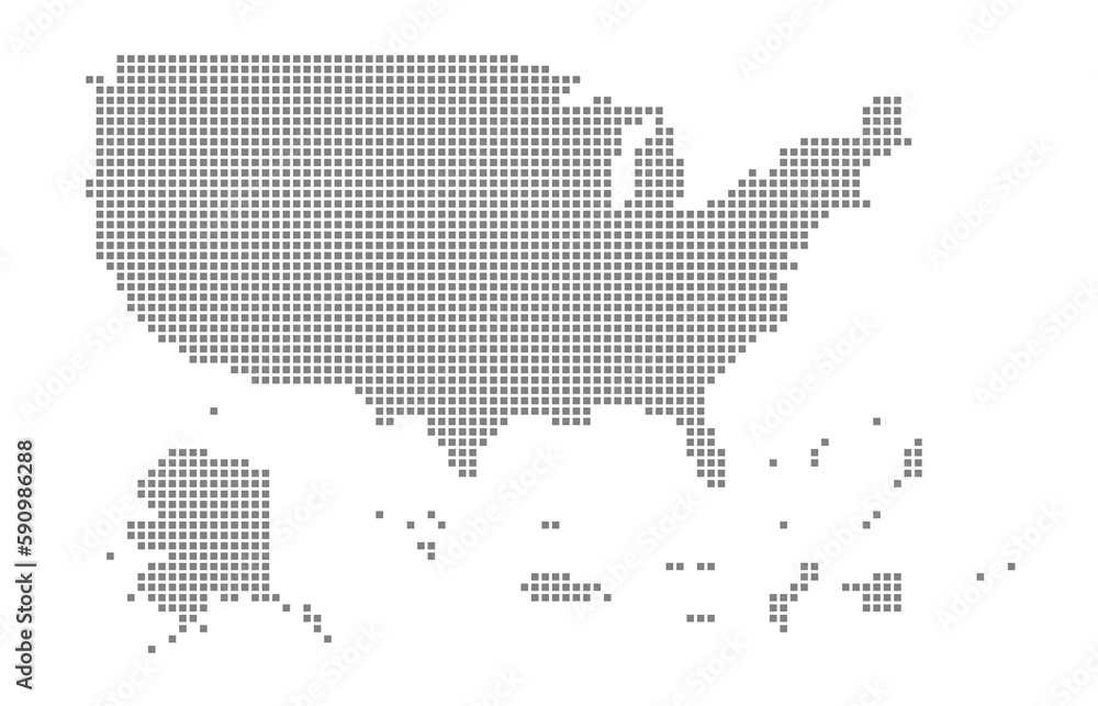 Pixel map of Usa Territories. dotted map of Usa Territories isolated on white background. Abstract computer graphic of map.