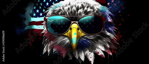 eagle in sunglasses realistic flag background with paint splatter abstract © PinkiePie