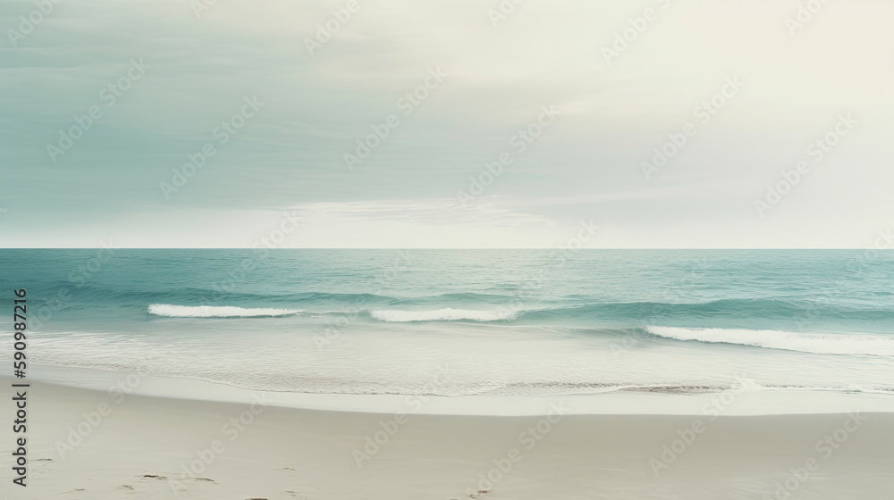 A muted sandy beach by the ocean computer wallpaper, generative ai