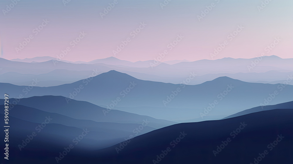Muted misty mountain landscape computer wallpaper, generative ai Muted misty mountain landscape computer wallpaper, generative ai