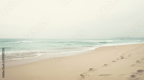 A muted sandy beach by the ocean computer wallpaper  generative ai