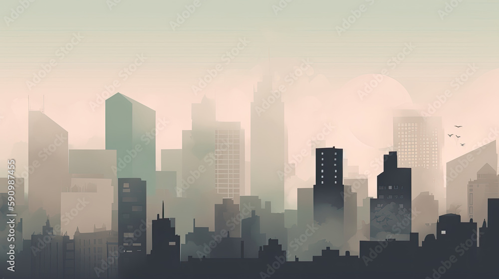 Low fidelity style muted cityscape abstract computer wallpaper, generative ai