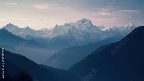 Muted mountain rainge with sprawling view computer wallpaper, generative ai © Case