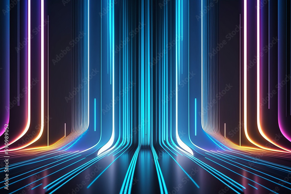 Fotografie abstract background bright neon rays and glowing lines, blue creative wallpaper