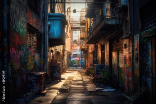Cyberpunk Alley with graffiti © Jeremy
