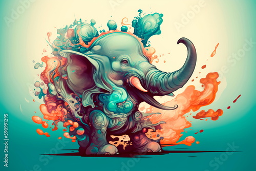 Cartoon style of elephant for  printing card featuring  Generative AI © Лилия Захарчук