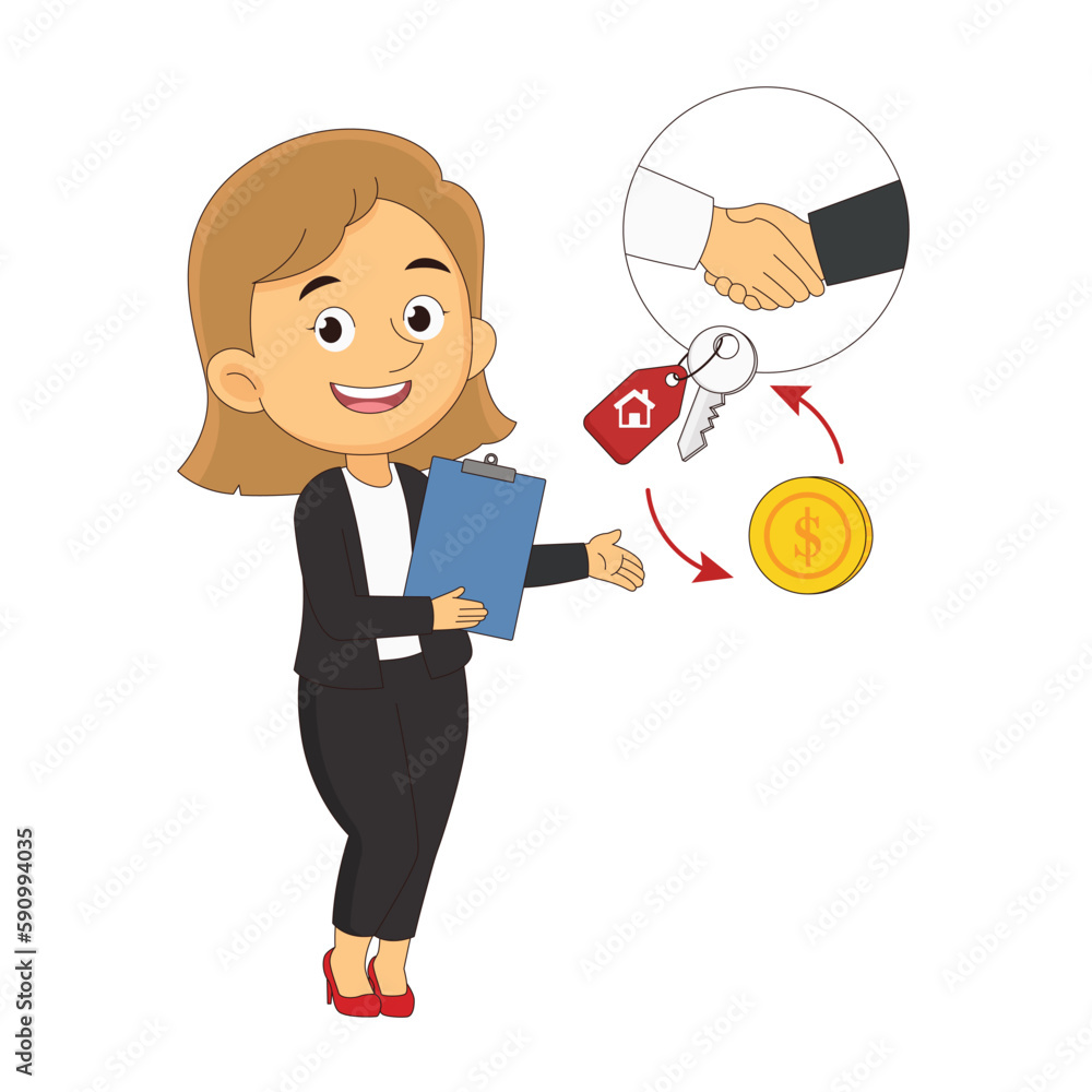 Smiling Agent Realtor Man Character Present New House House Sell Rent Smiling Agent Realtor Man Character Present New House House Sell Rent