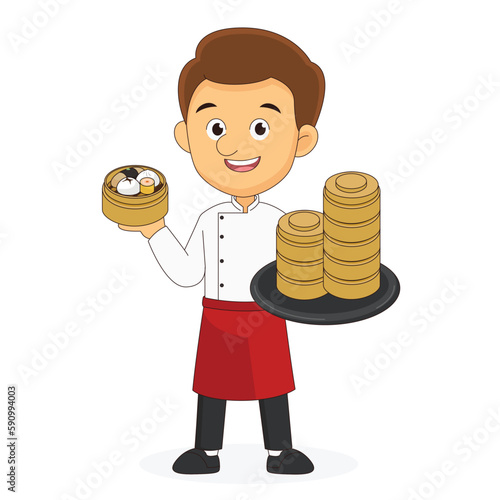 Dim sum illustration of chinese food, asian food dim sum in steamer