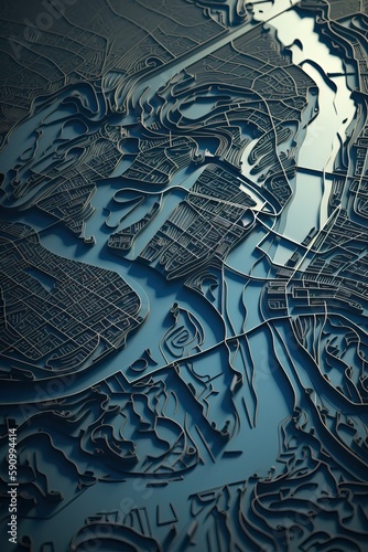 Three dimensional map of a city  aerial view  generative ai