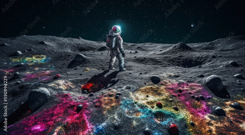 A captivating fine art photograph of an astronaut exploring the moon's surface A captivating fine art photograph of an astronaut exploring the moon's surface