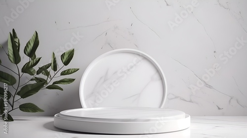 Modern minimal round white marble podium tray