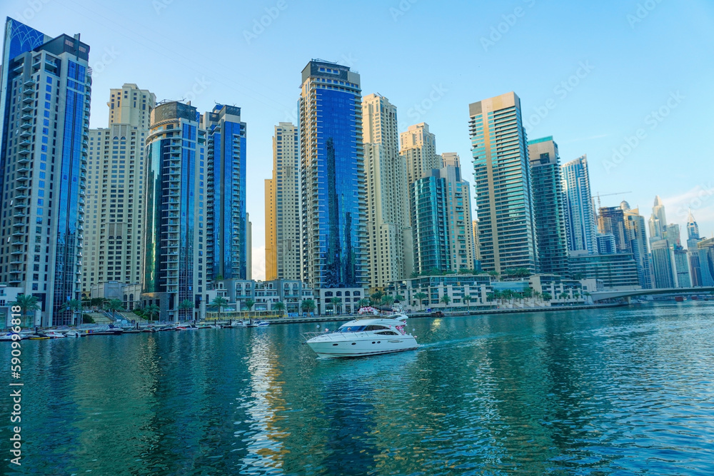 Fototapeta premium Dubai Marina in Dubai, UAE. View of the skyscrapers and the canal
