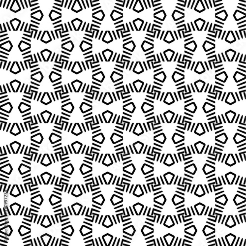 Vector geometric ornament in ethnic style. Seamless pattern with abstract shapes. Black and white geometric wallpaper. Repeating pattern for decor, textile and fabric.Abstraction art.