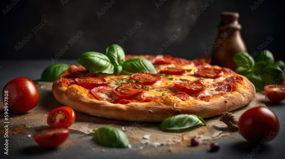 Margherita Pizza Delight: A Hyperrealistic Feast for Your Eyes, Food Photography. Generative AI