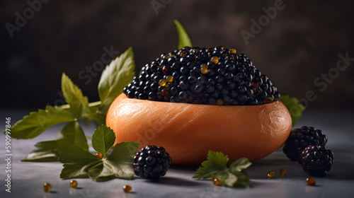 Fine dining at its best: A photo of Russian caviar, food photography. Generative AI