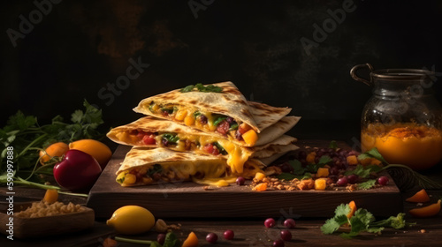 A Burst of Flavors in Every Bite with this Authentic Quesadilla. Food photography. Generative AI