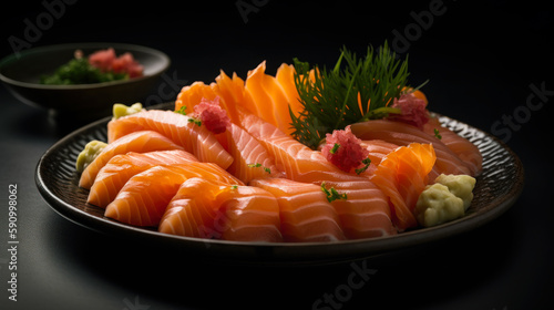 Mouthwatering Sashimi Platter for Japanese Food Lovers, Food Photography. Generative AI