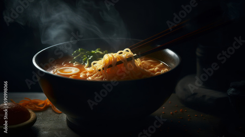 Fototapeta Naklejka Na Ścianę i Meble -  Savor the Rich Flavor of This Traditional Japanese Ramen. Food photography. Generative AI