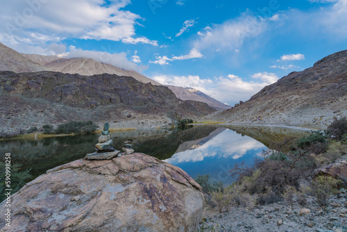  Tibetan praying stack stone beside Lake Yarab Tso - Leh Ladakh - India 