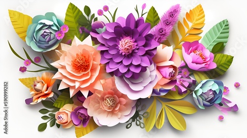 Paper illustration of colorful flowers, flower arranging art