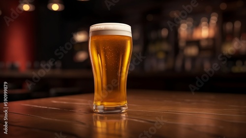 A Teku Glass Of Beer On Wooden Table, Generative AI