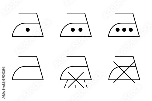 Ironing line icons set. Pictograms for clothing care labels. Editable stroke