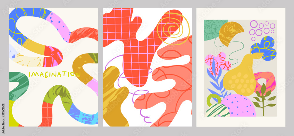 Poster template with various shapes and doodle objects. Abstract contemporary modern trendy cards. Perfect for textile prints. Editable vector illustration Poster template with various shapes and doodle objects. Abstract contemporary modern trendy cards. Perfect for textile prints. Editable vector illustration