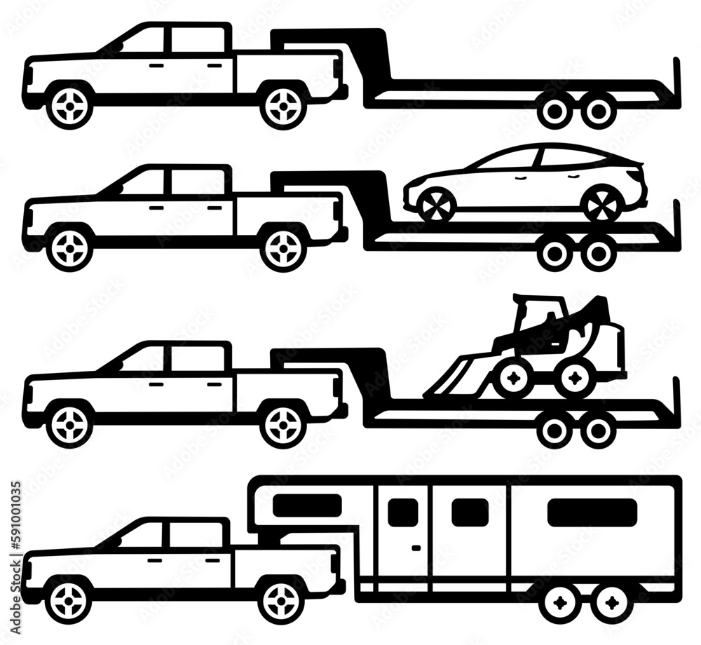 Pickup Truck Trailer SVG, Pickup Icon SVG, Truck SVG, Car SVG, Pickup with trailer SVG