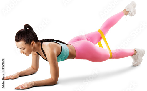 Fitness beauty woman hip workout exercise on yoga
