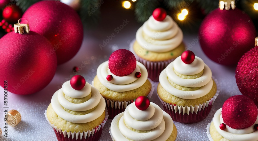 A tray of christmas cupcakes with christmas decorations on top A tray of christmas cupcakes with christmas decorations on top