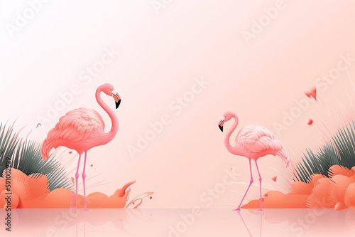 Pink flamingos in water background created with Generative AI technology