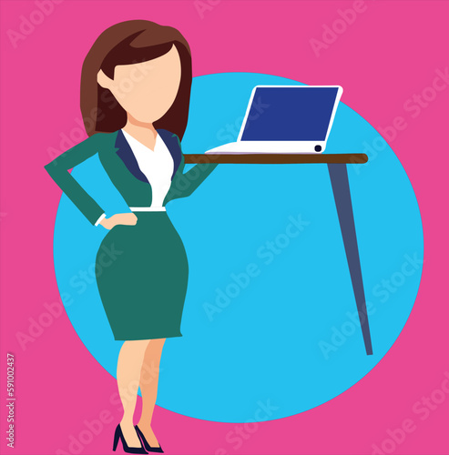 A business woman with laptop vector art