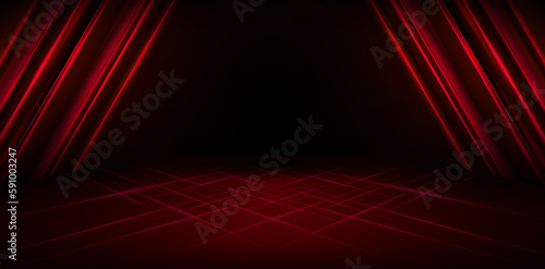 vector illustration red stage curtains with spotlights for ecommerce signs retail shops, advertisement business agency, ads campaigns marketing, email newsletter, landing pages website, header webs