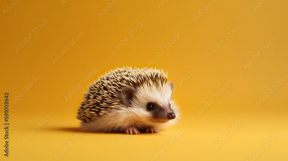 Banner with hedgehog on the yellow background. Generative AI. Banner with hedgehog on the yellow background. Generative AI.