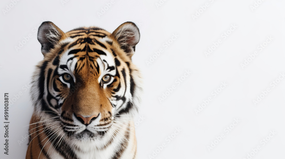 Banner with tiger on a white background. Generative AI. Banner with tiger on a white background. Generative AI.